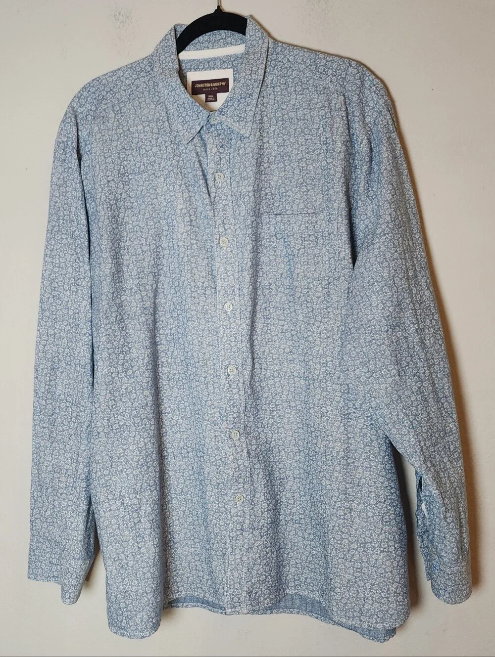 Johnston & Murphy Linen Blend Blue Floral Long Sleeve Button Up Shirt Men's XXL